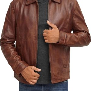Brown Leather Jacket Men - Black Real LambskinMen's Leather Jacket